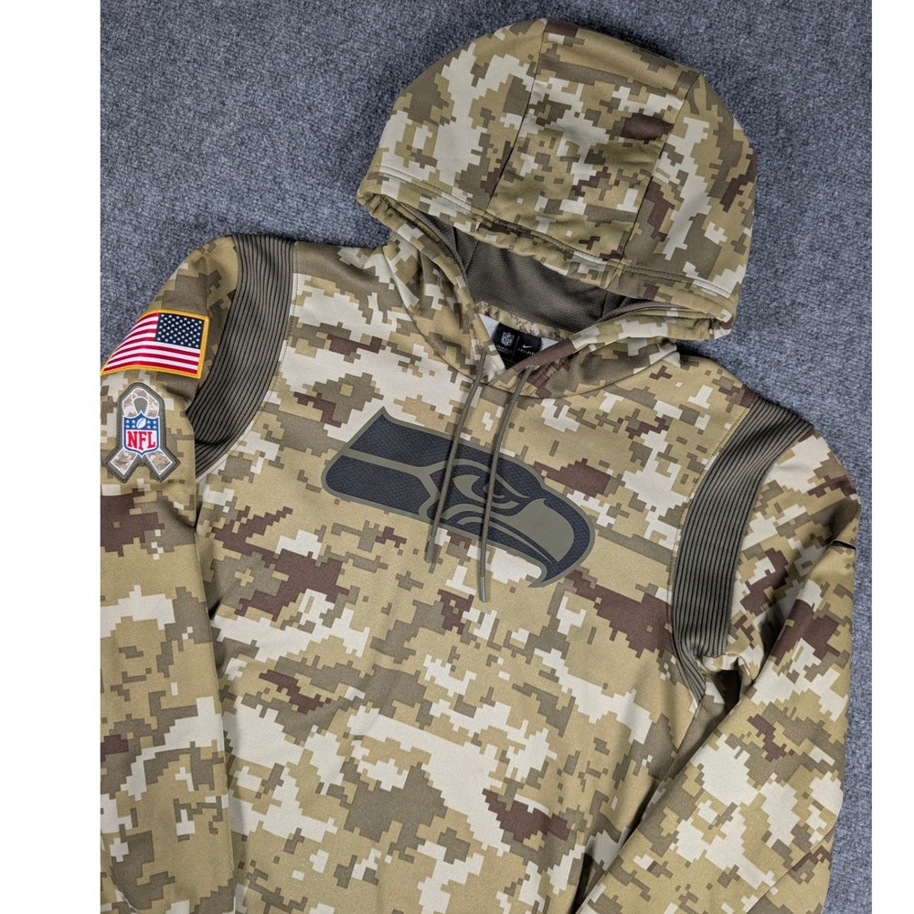 Seattle Seahawks Nike Salute to Service Hoodie Mens L Green Camo NFL NKQ6-10P5